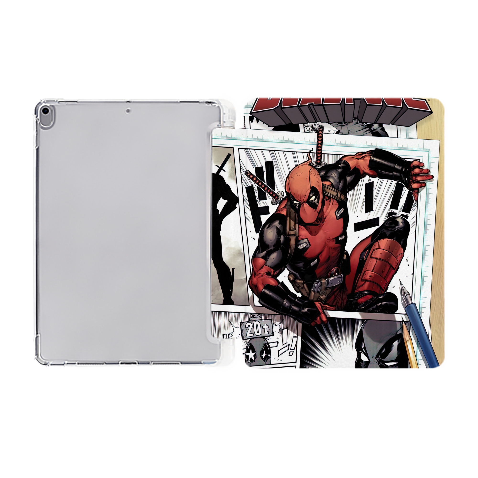 （画像用） Deadpool デッドプール IPad ケース ペン収納付き 三つ折りスタンド PUレザー×シリコン 対応機種9.5/10.5/10.9インチ